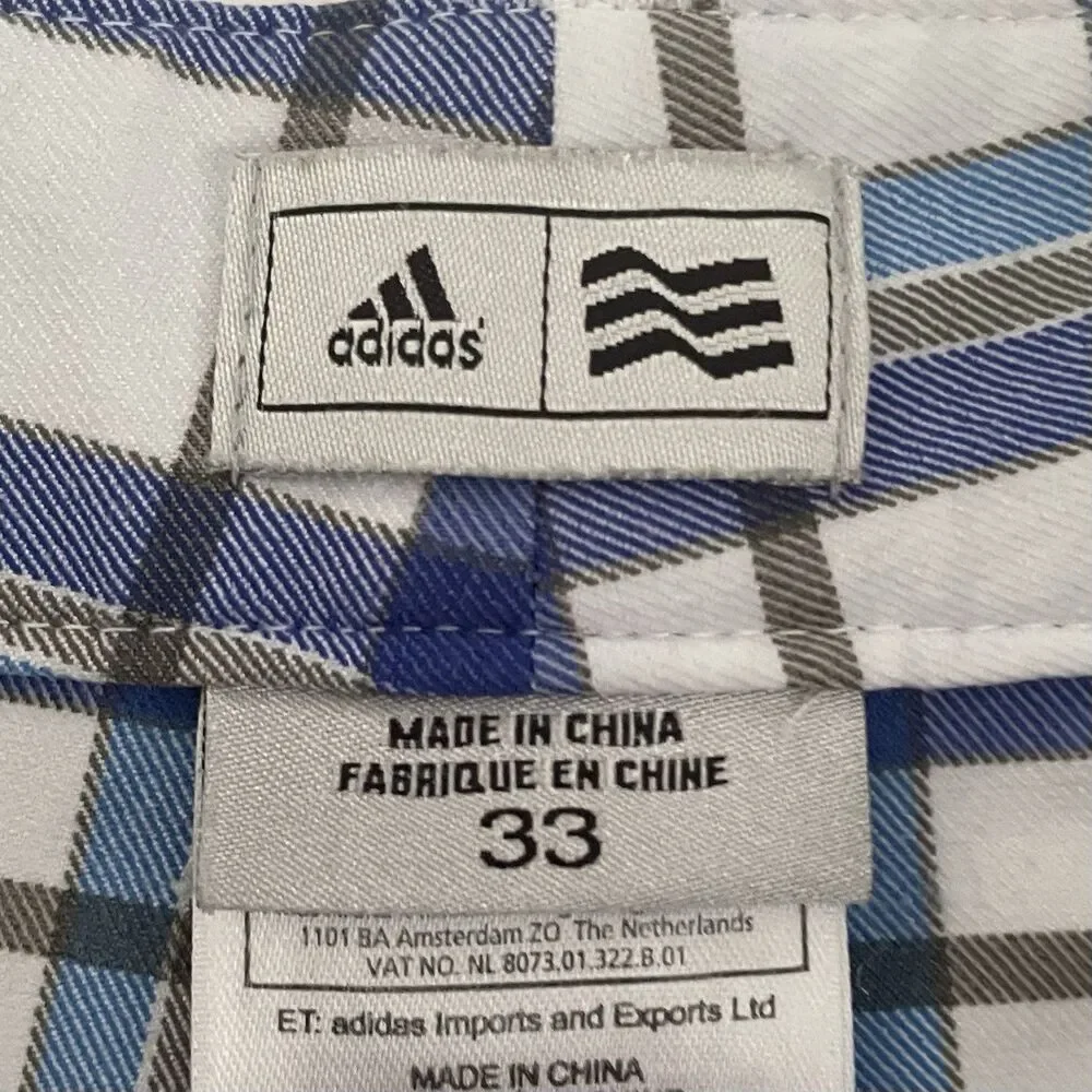 Adidas Shorts Men's Size 33 Blue Tan Plaid Golf Chino Polyester 10.5